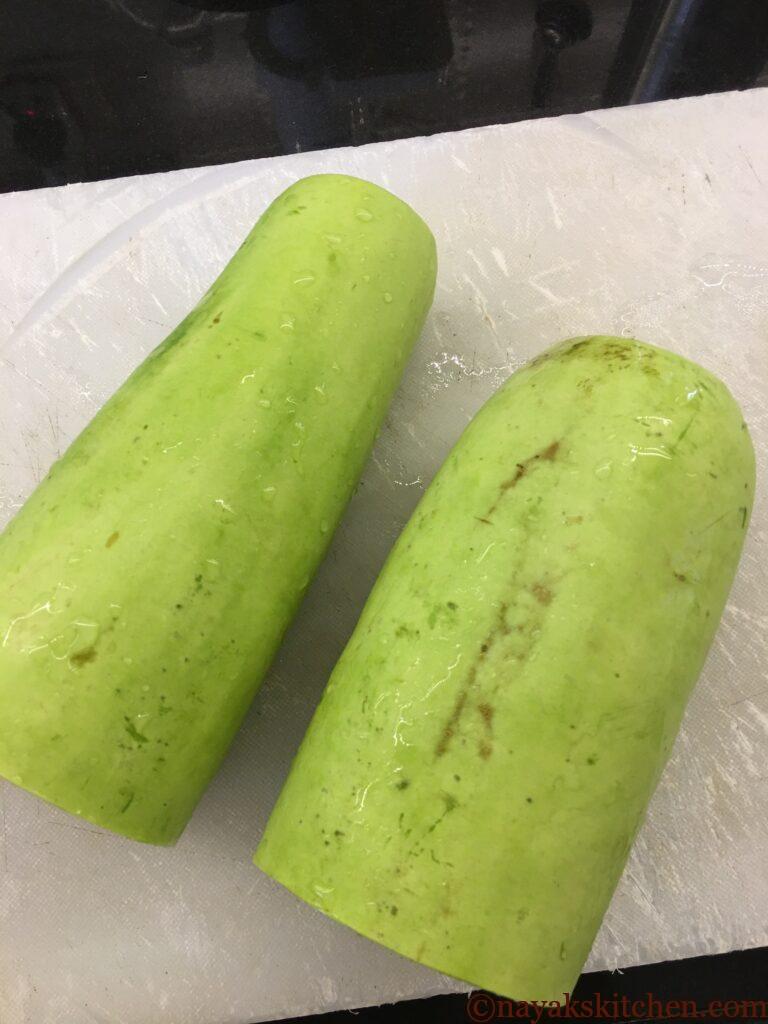 Dudhi cut into two pieces