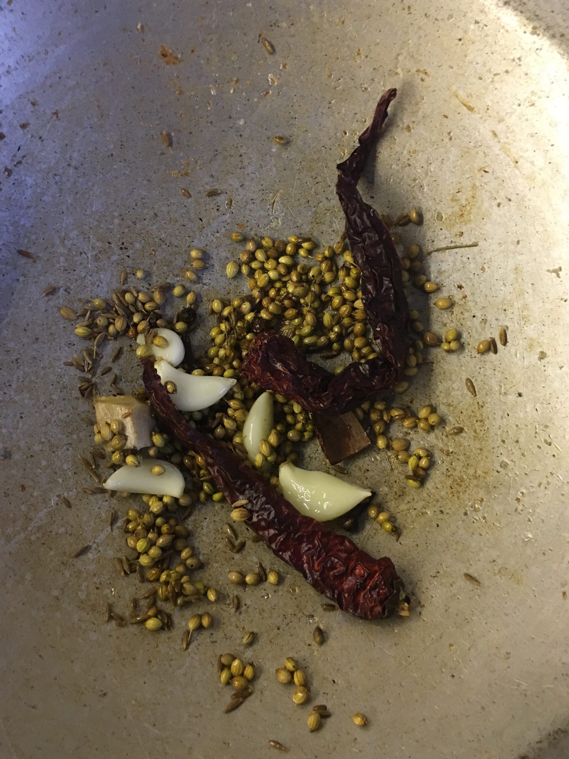 Roasting spices/masalas with one teaspoon oil