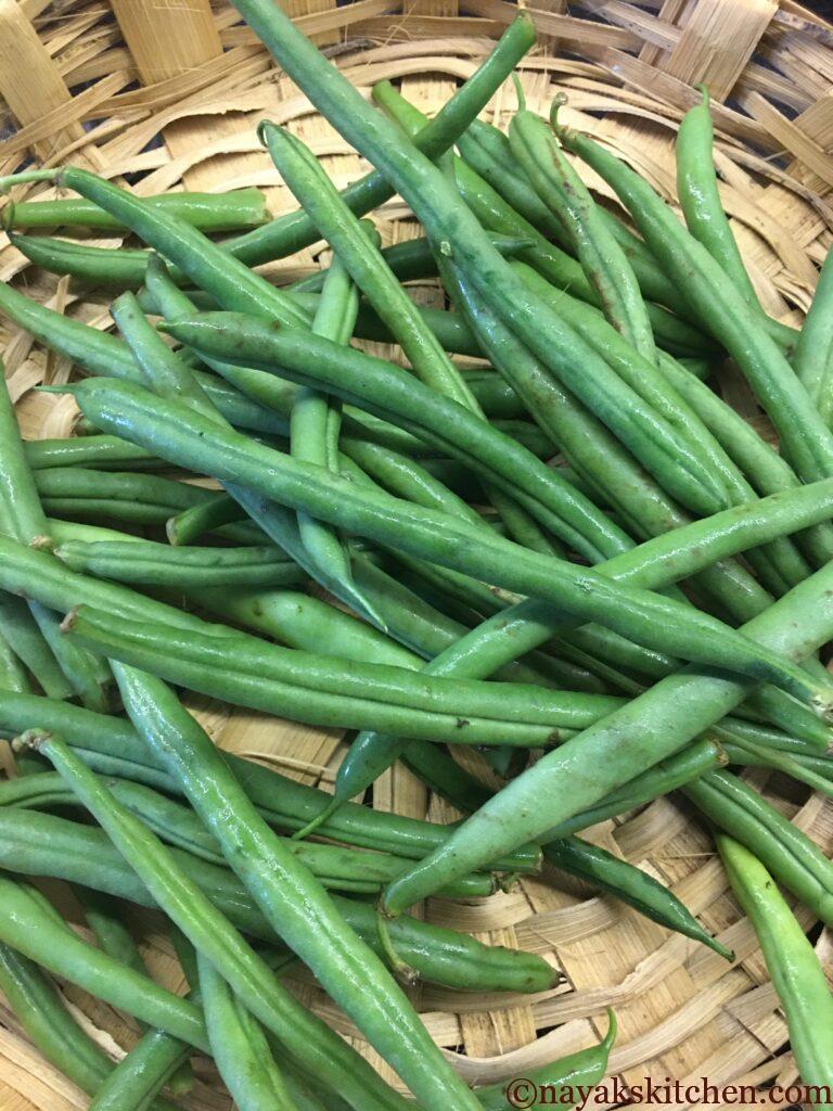 Fresh french beans in a basket