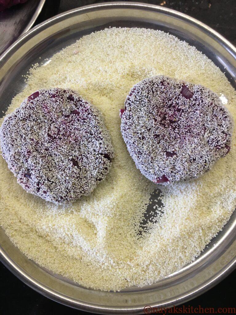 Rava-coated beetroot cutlets