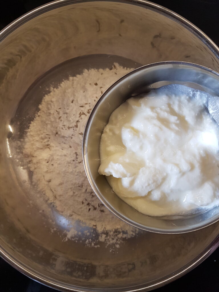 Adding curd to mixture