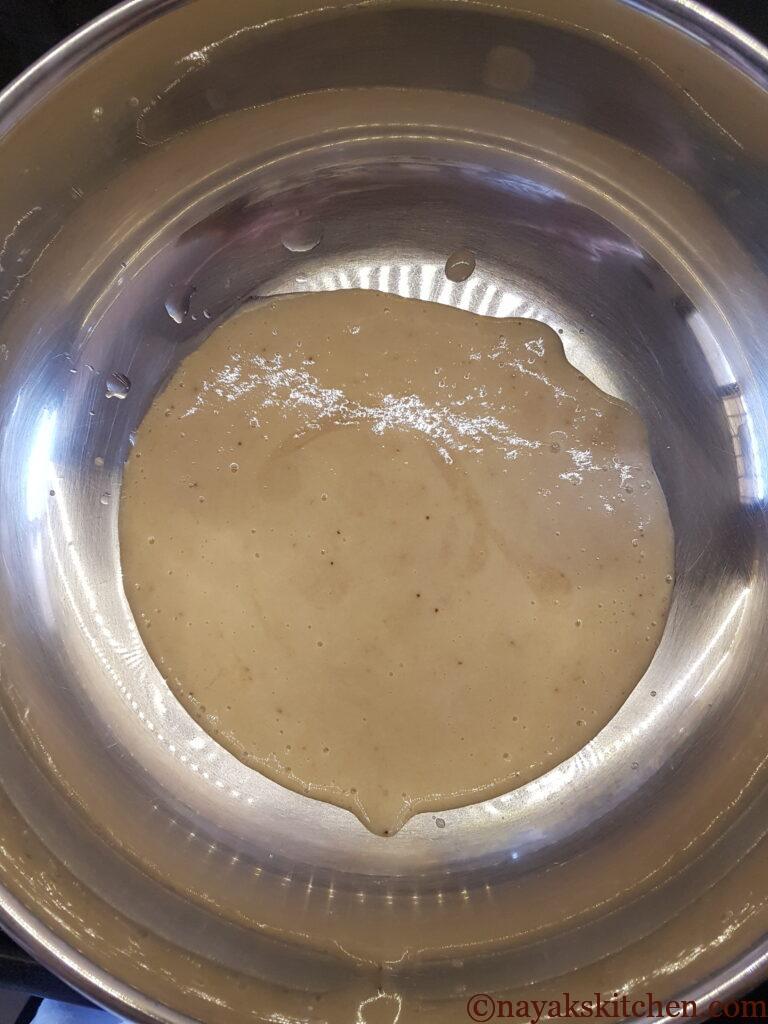 Pureed bananas in a vessel