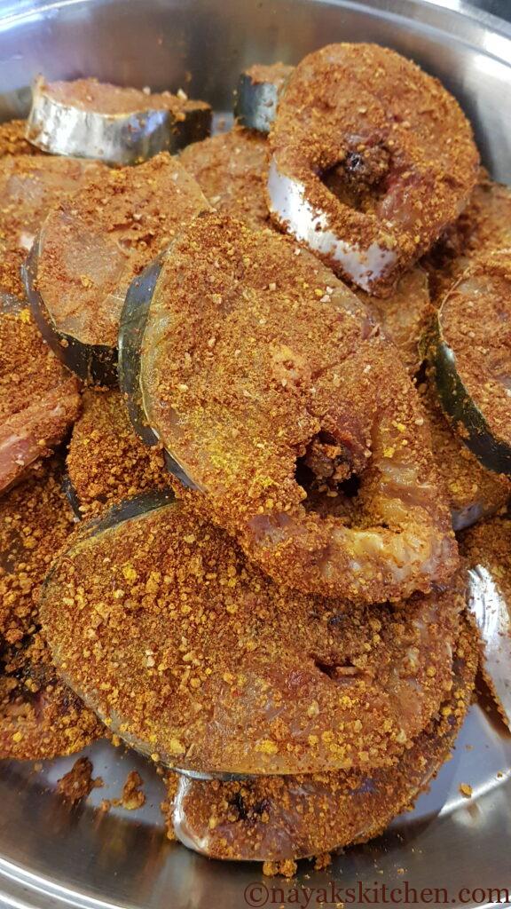 Masala coated kingfish pieces