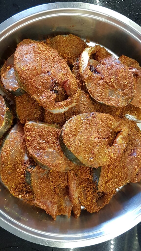 Kingfish coated with spices