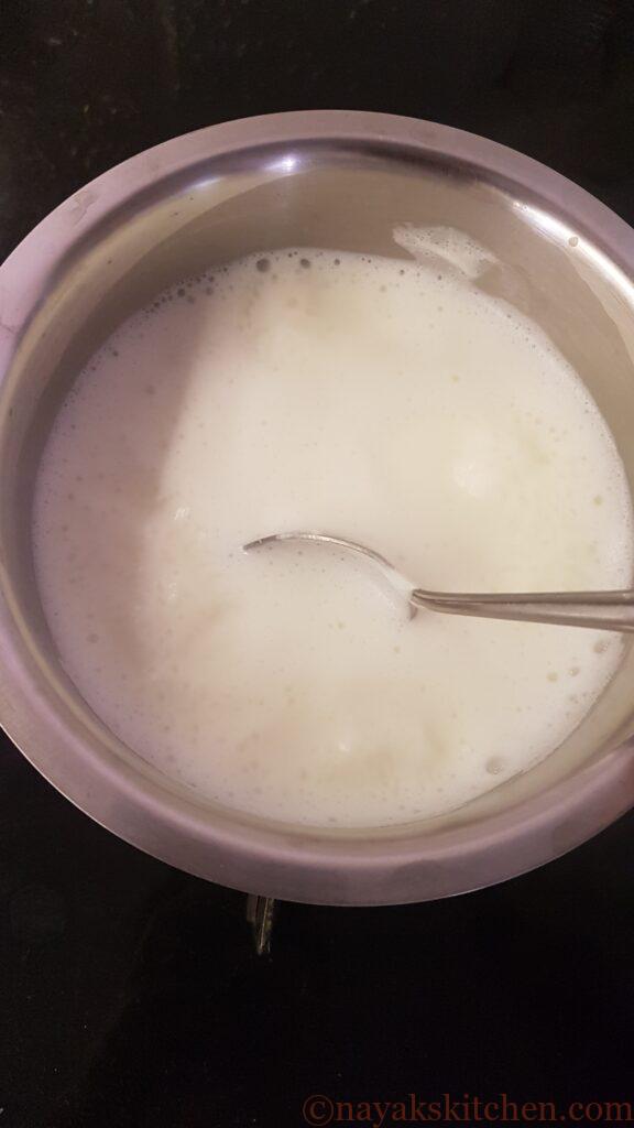 Stirring milk in between