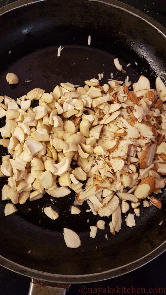 Adding cashews and almonds
