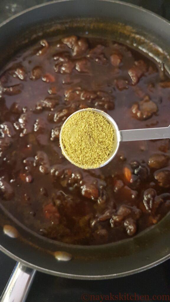 Adding coriander powder