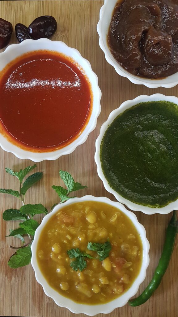 Ragda with chaat chutneys