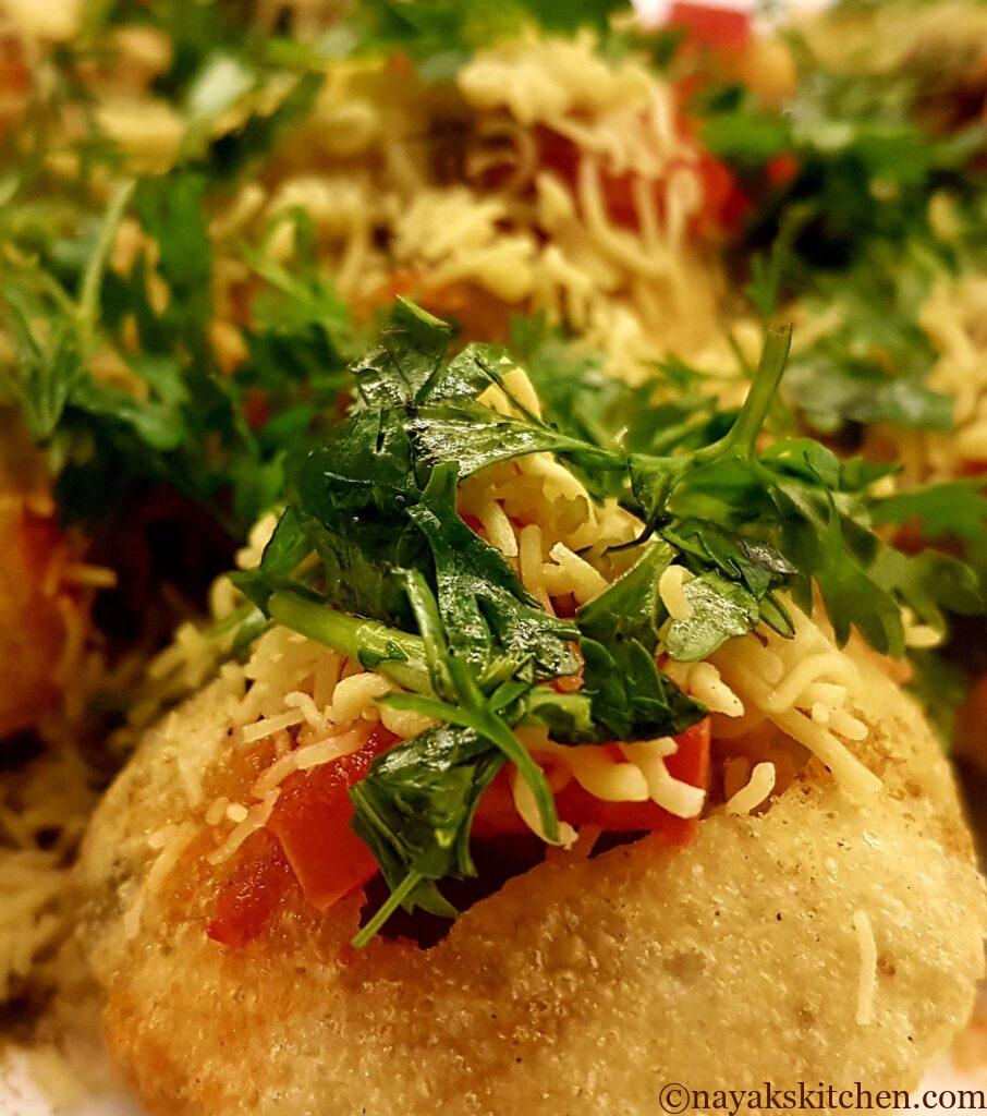 Close up image of sev puri