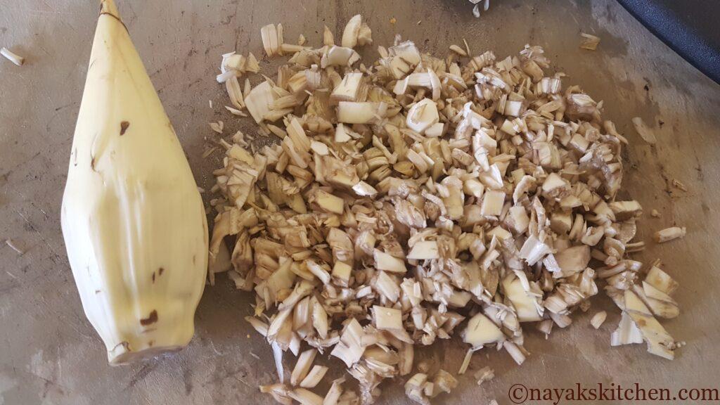 Chopped inner core of the banana blossom