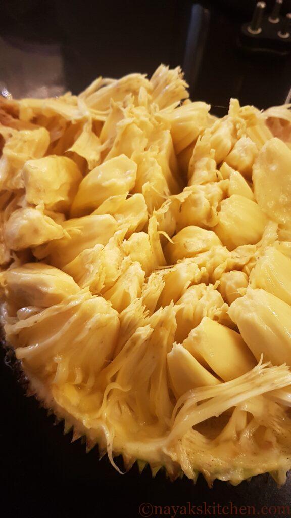 A cut section of a jackfruit