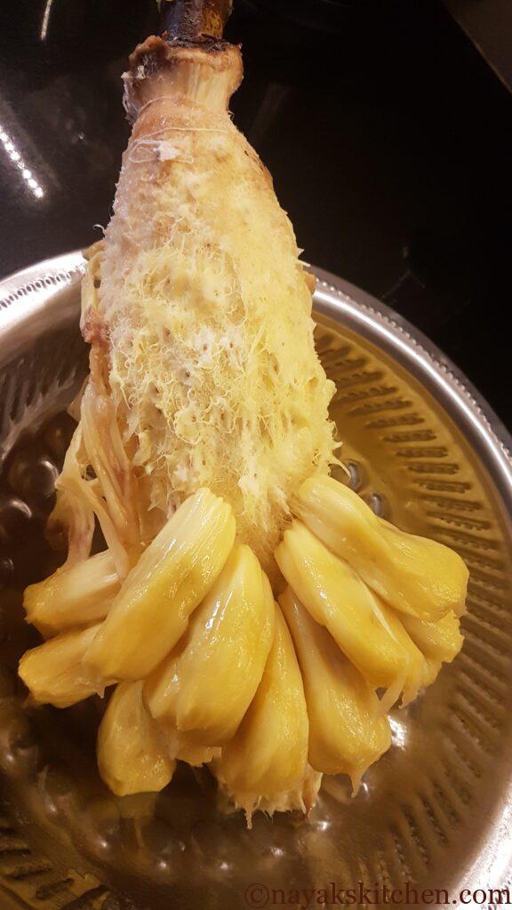 Core of jackfruit with some pods attached