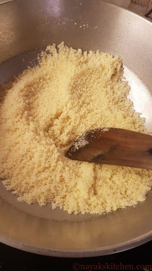 Roasting rava till an aroma is released