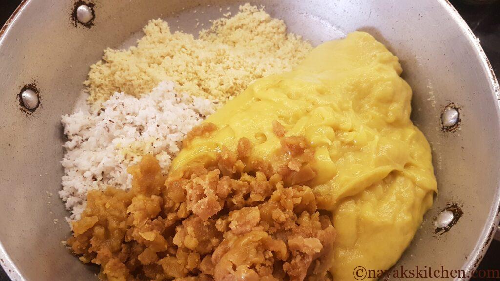 Ingredients of jackfruit cake in a vessel