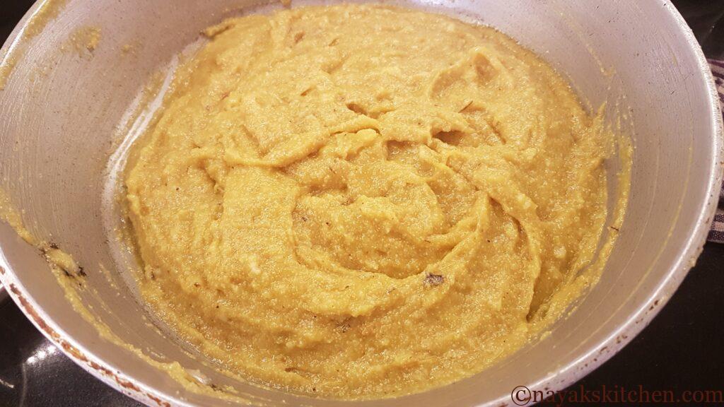 Mixing all ingredients for jackfruit cake