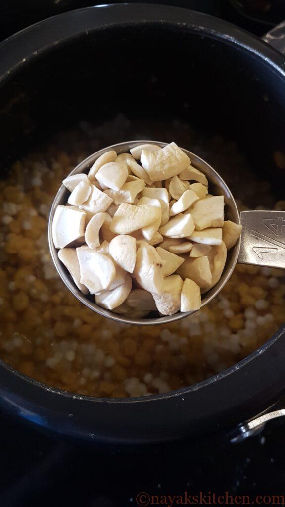 Adding cashewnuts