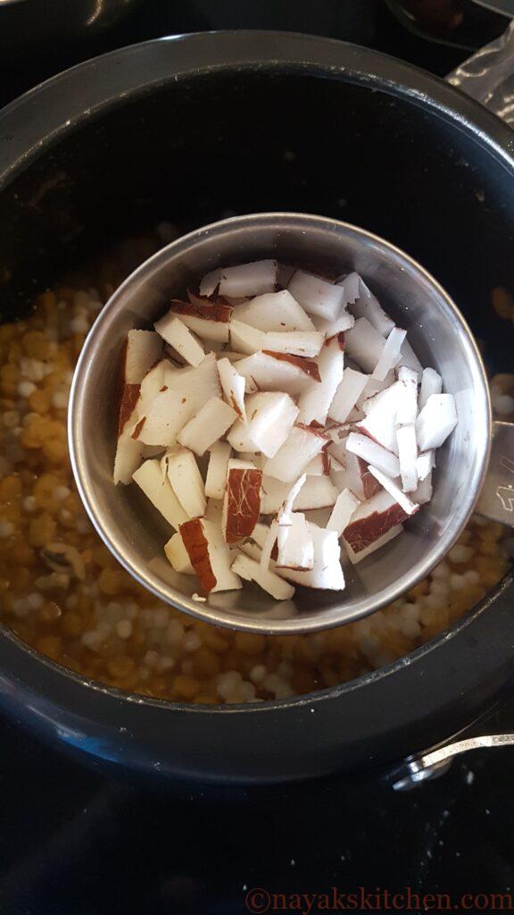 Adding coconut pieces