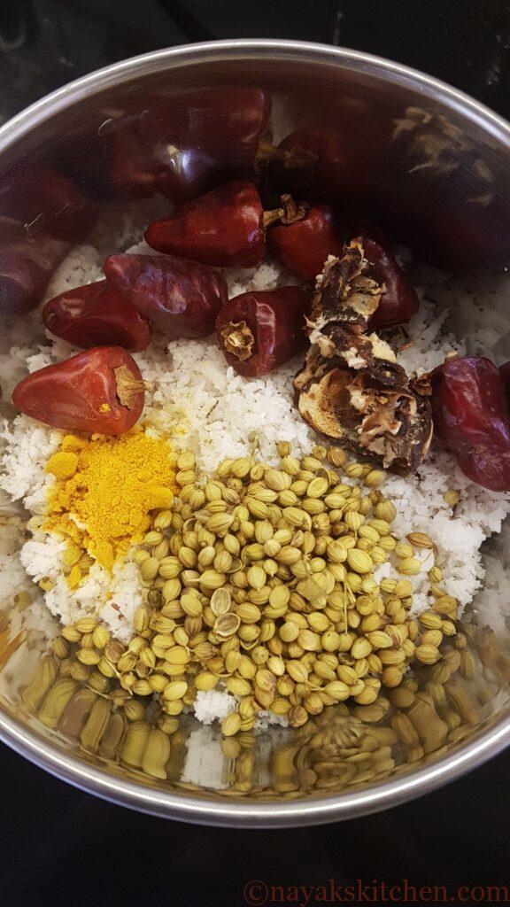 Coconut and spices in mixie