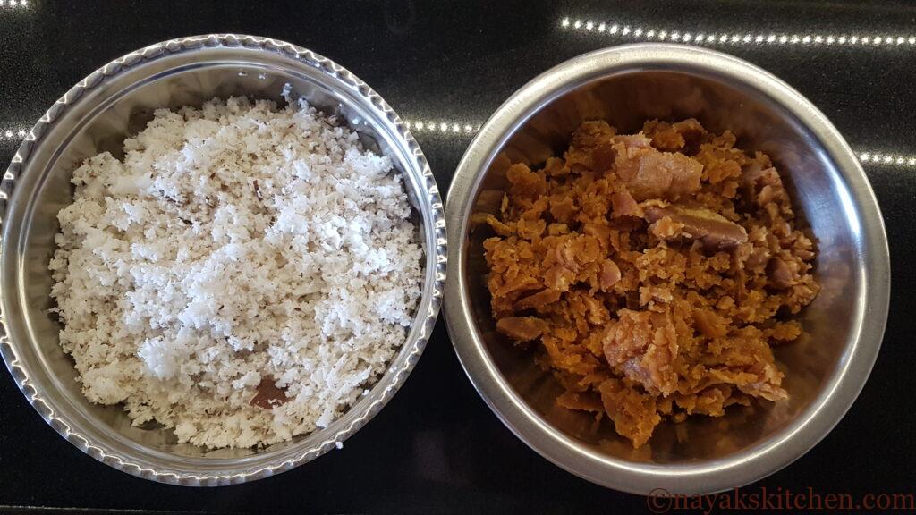 Grated coconut and jaggery