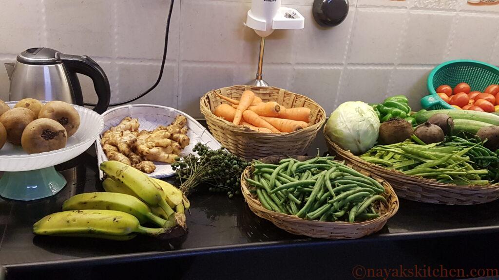 Stocking pantry with fruits and vegetables