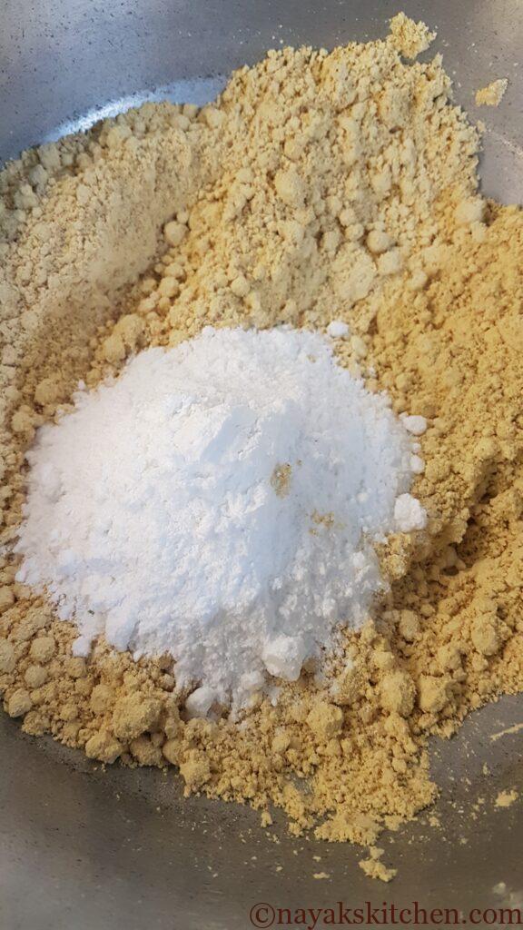 Adding powdered sugar to flour