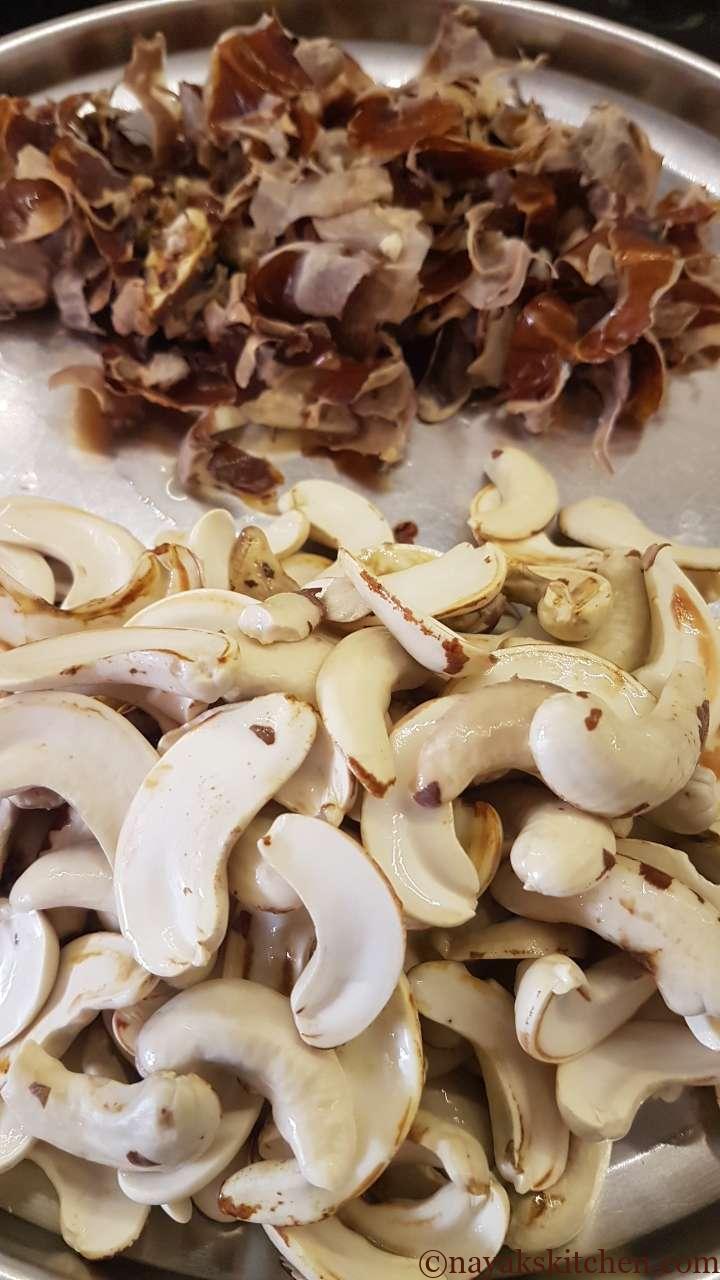 Soaked and peeled cashew nuts for Kaju Tonak