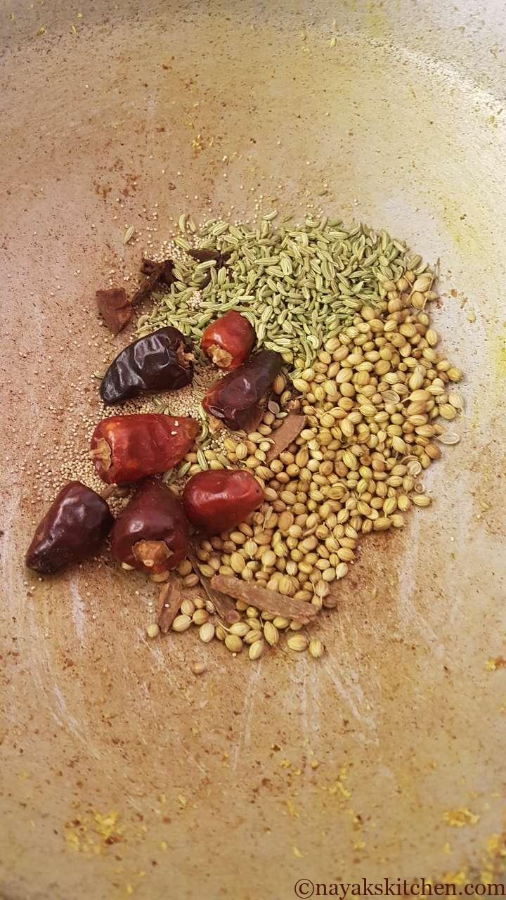 Roasting the spices for Kaju Tonak