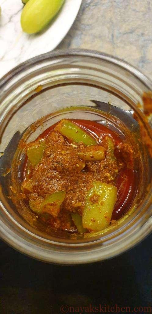 Storing bilimbi pickle in a glass jar