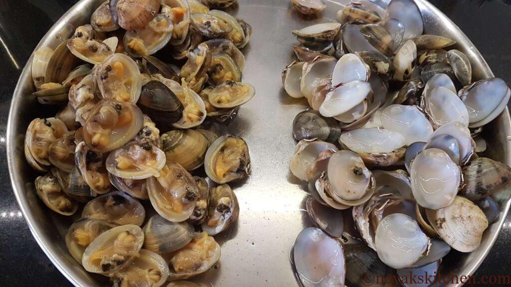 Cleaned clams (tisreo) with discarded shells