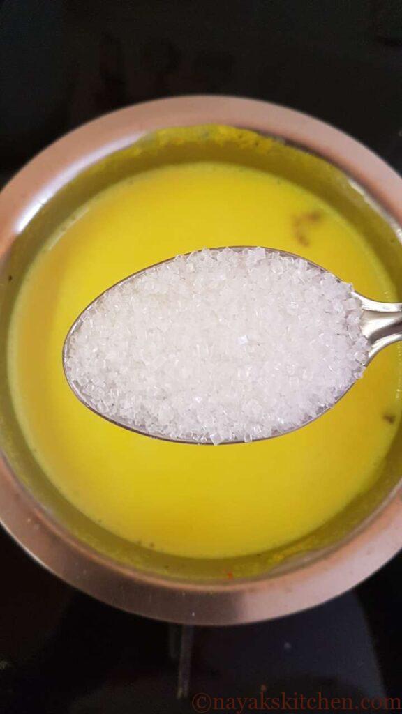 Adding sugar to boiled milk