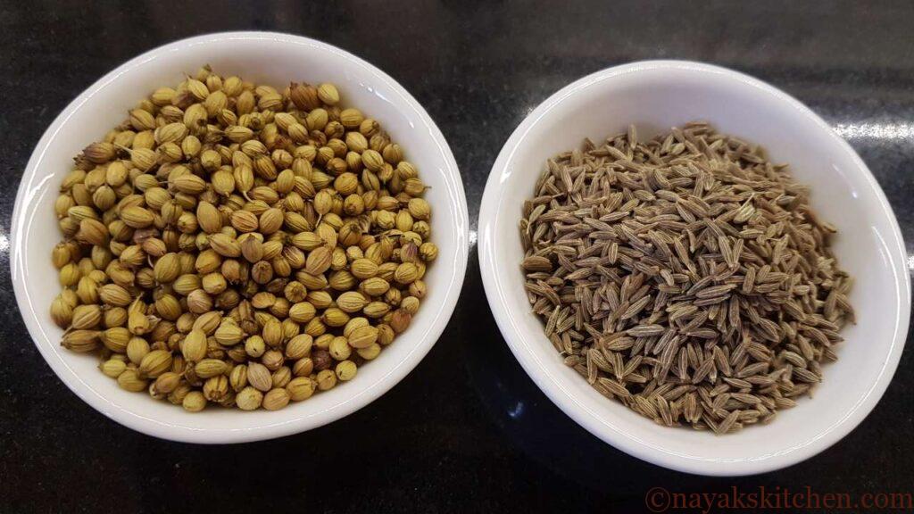 Coriander and cumin seeds