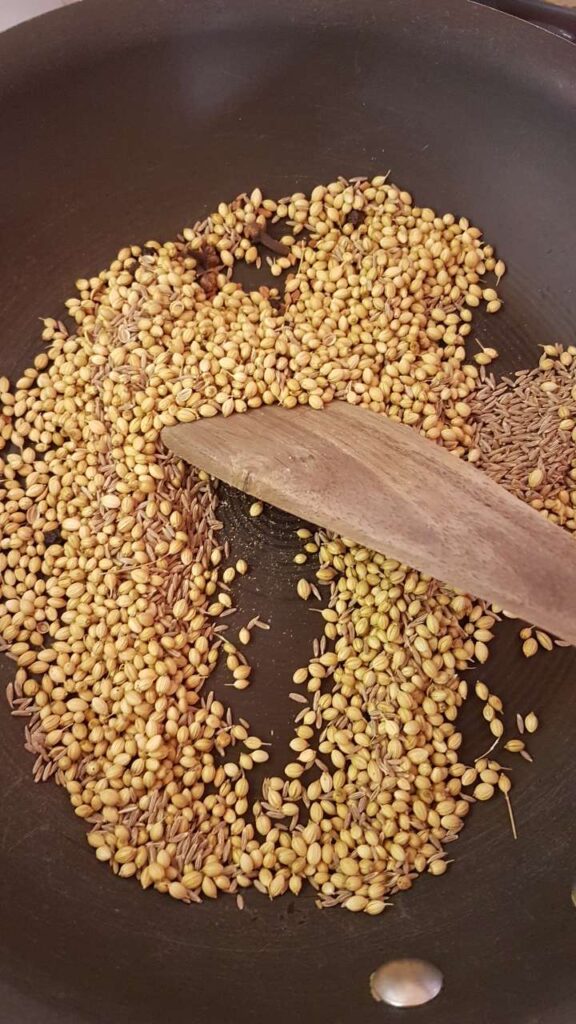 Dry roasting the ingredients