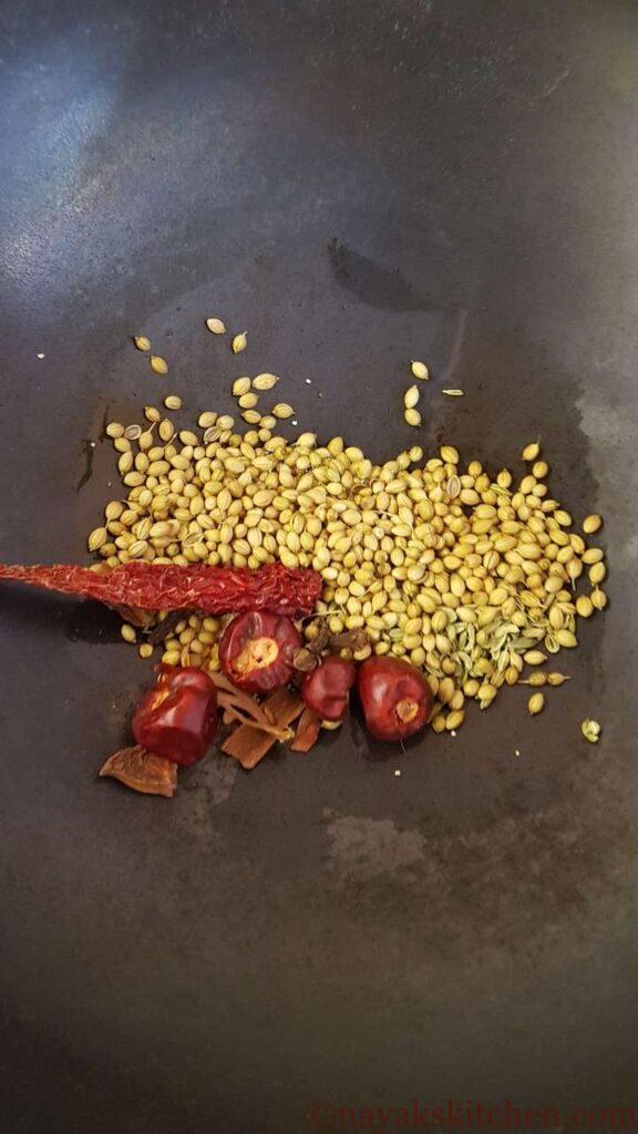 Sauteing spices for coconut goan curry