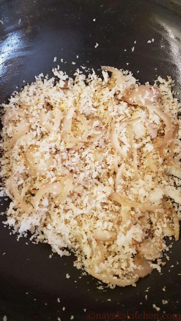 Sauteing coconut till light brown