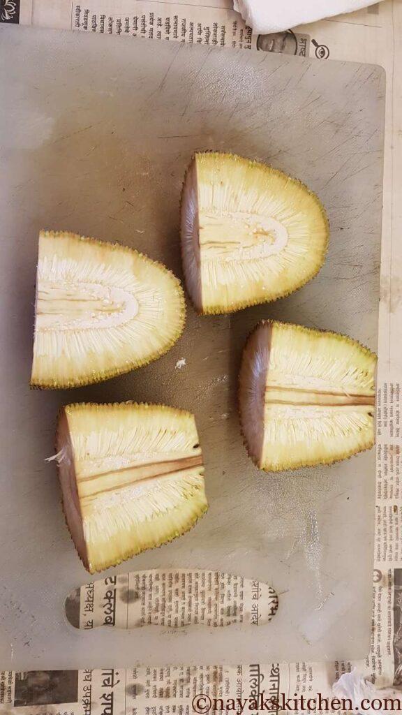 Quarters of raw jackfruit