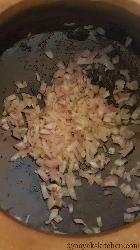 Sauteing the onion until soft