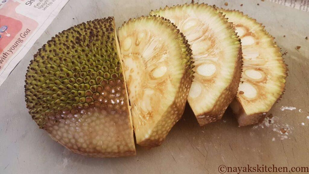 Learn how to cut a raw jackfruit.