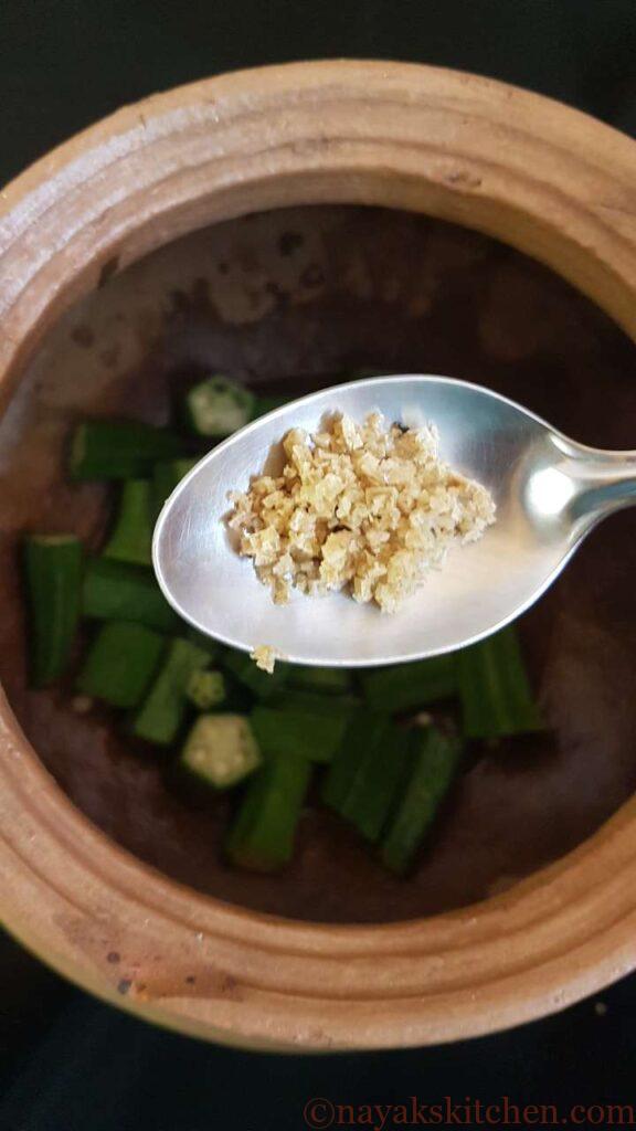 Adding salt to ladies finger